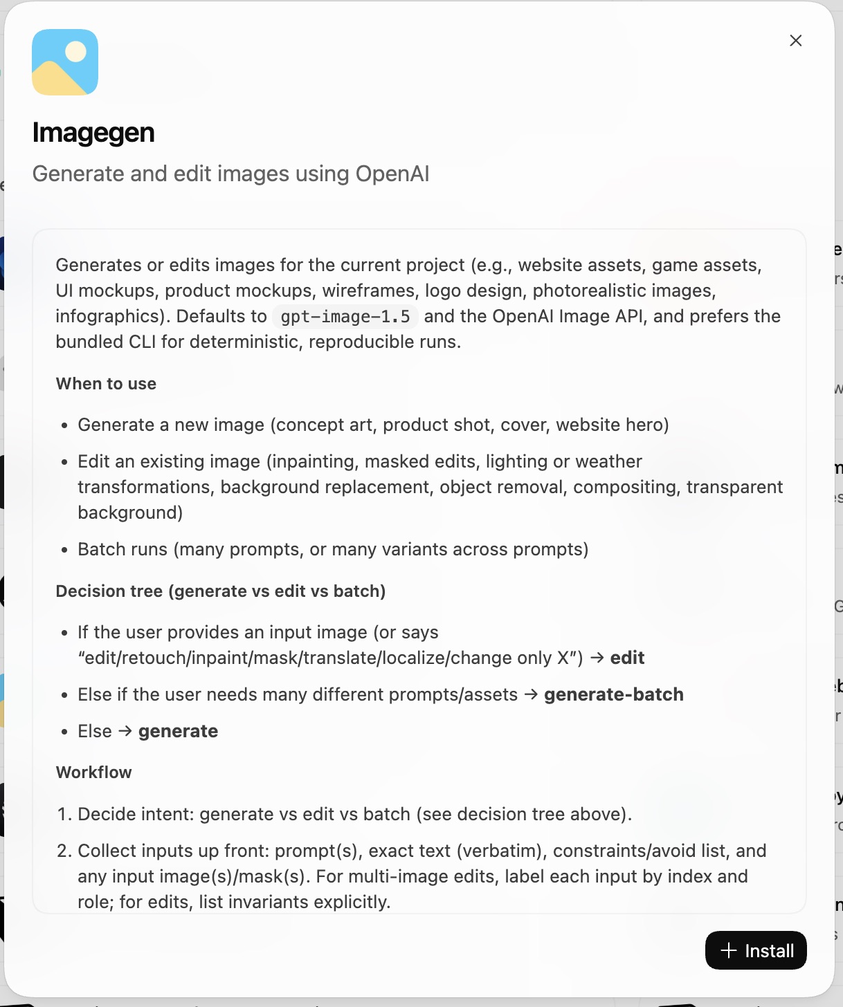Skills install screen.