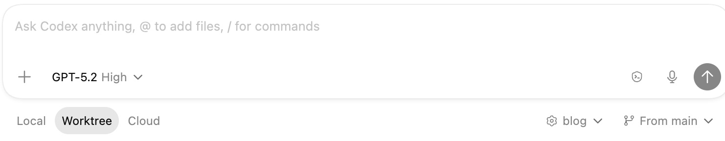 Environment Selection at Bottom of Editor: Local, Worktree, Cloud