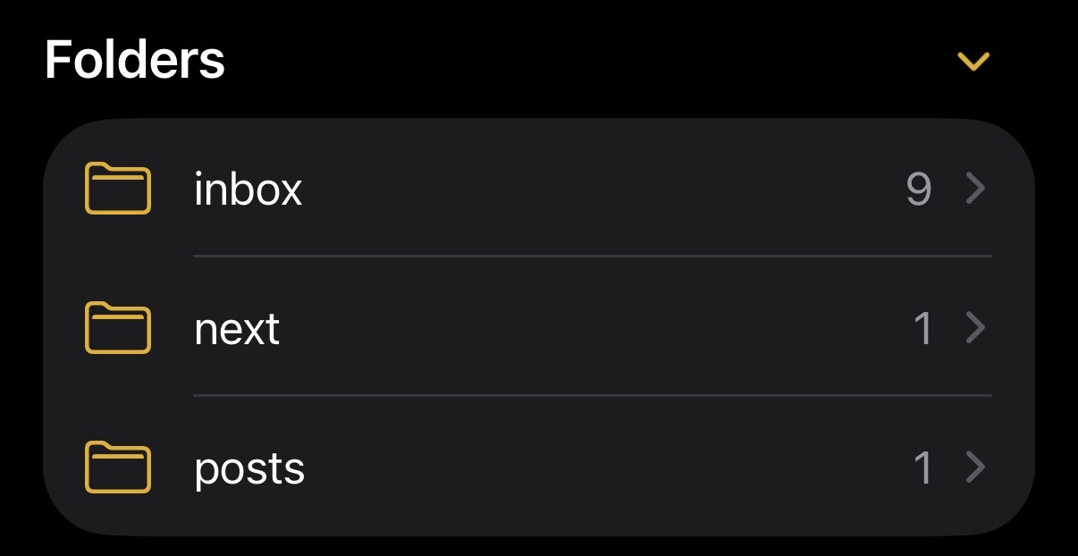 Blog post folders organized by inbox, next, and posted status