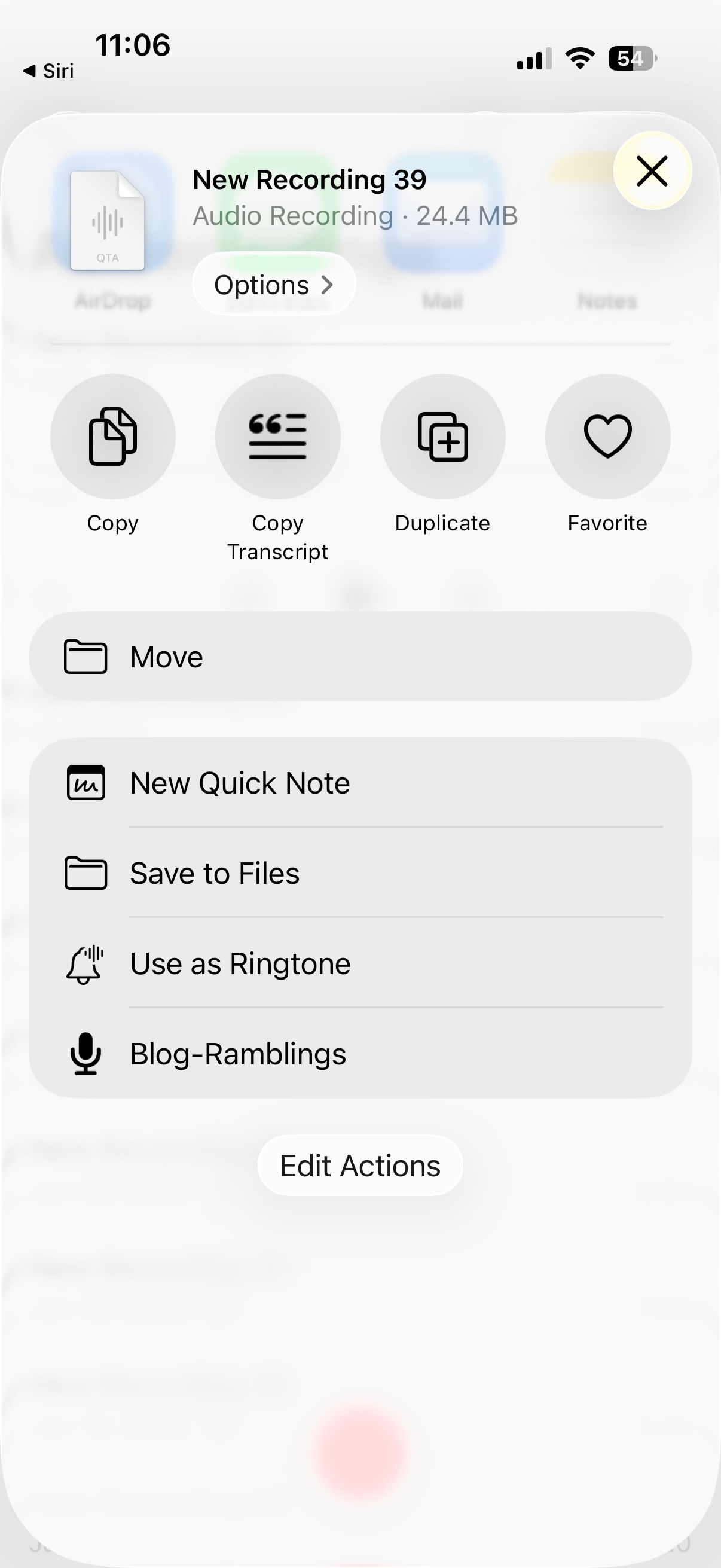 iOS Shortcut workflow for saving voice memos to iCloud Drive